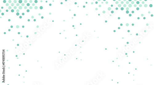 Elegant polka dot pattern features varying sizes of seafoam green circles cascading against a clean white background, creating a light and airy contemporary design element