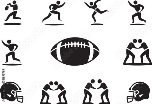 American football athletes running and tackling icons