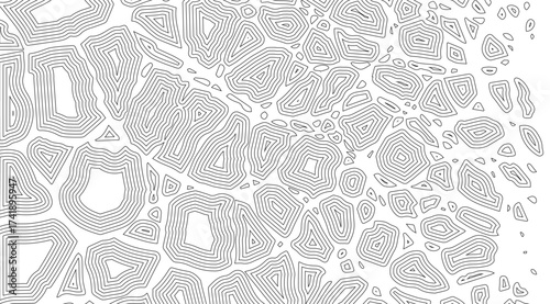 Abstract topographic pattern featuring concentric black contour lines resembling organic cells, with a flowing, dynamic feel against a bright white backdrop for a modern design