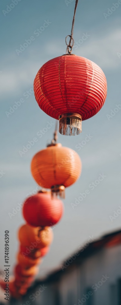 Obraz premium Authentic Mid Autumn Festival Lanterns Hanging Premium Traditional Asian Culture for Seasonal Marketing and Social Media Content Campaigns
