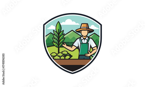Happy Farmer Working in Rural Landscape	