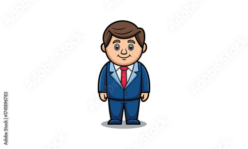 Cute Little Businessman in Suit and Tie Character	