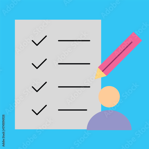 Illustration of a person completing a checklist, symbolizing task management, planning, and successful accomplishment of goals