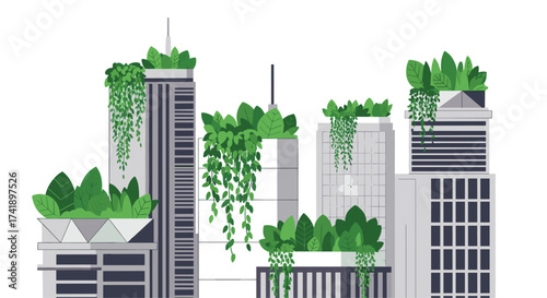 Sustainable urban living with abundant green spaces and vertical gardens.