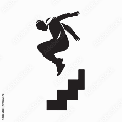 Parkour Jumping Man Silhouette Vector isolated on white Background