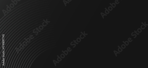 A minimalist black background showcases elegant, curved lines in a subtle gradient, forming a sophisticated and modern abstract pattern for design applications and contemporary layouts
