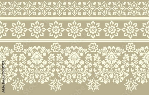 floral pattern vintage ethnic modern embroidery texture boho design vector illustration hand drawn flower motif branches leaves wallpaper seamless background border.	