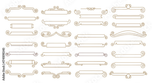 Elegant golden decorative frames and dividers for design projects.