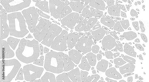 Abstract topographic pattern featuring concentric black contour lines resembling organic cells, with a flowing, dynamic feel against a bright white backdrop for a modern design