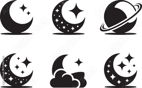 Celestial moon and stars icon set for dreamy designs