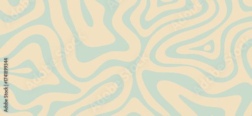 Abstract beige and light turquoise background showcasing organic, fluid shapes and curved lines that create a soft, tranquil, and retro-inspired visual harmony
