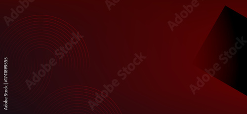 Maroon backdrop presents a minimalist geometric design with dark red gradient squares and refined circular patterns, creating a stylish and sophisticated artistic composition