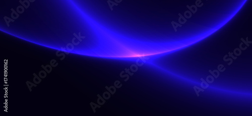 Soft glowing curves of light blue illuminate the dark indigo backdrop, creating an abstract and futuristic scene with a hint of radiant magenta, showcasing flowing lines