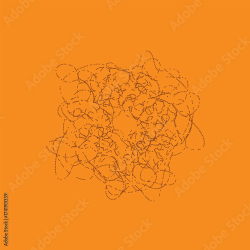 Abstract tangled lines forming a chaotic pattern on a vibrant orange with a playful and energetic vibe