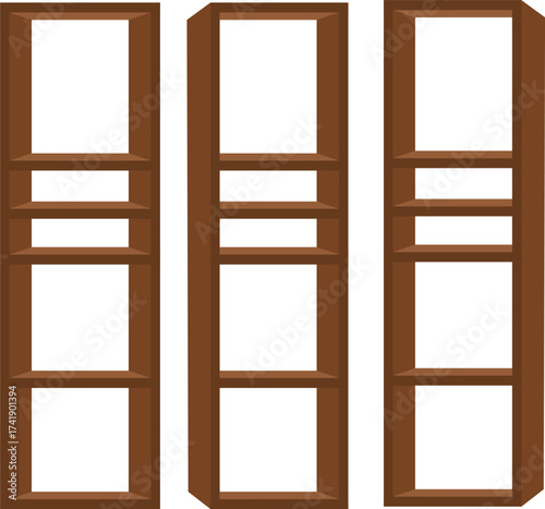 3d brown Floating shelves on a white wall background