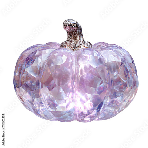 Sparkling crystal pumpkin sculpture with ornate silver stem catches the light, bringing elegant autumn charm to any display.. Perfect for Halloween Designs