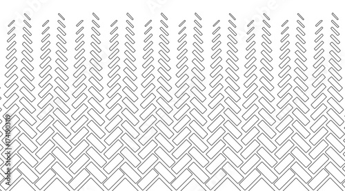 A geometric black and white pattern features repeating herringbone shapes that decrease in size towards the top, creating a visually appealing, dynamic background ideal for textures
