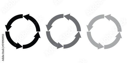 Circle arrows. Circular process, rotate infographic element. Round step loop, sync loading arrow symbol. Rotation option editable stroke vector recycle refresh signs