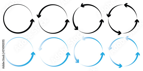 Circle arrows. Circular process, rotate infographic element. Round step loop, sync loading arrow symbol. Rotation option editable stroke vector recycle refresh signs