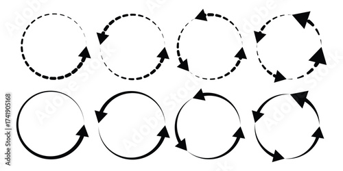 Circle arrows. Circular process, rotate infographic element. Round step loop, sync loading arrow symbol. Rotation option editable stroke vector recycle refresh signs