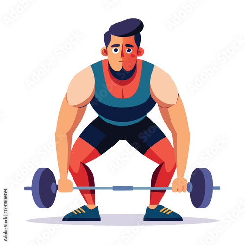 Athletic male performing the start of a deadlift position, ready to lift heavy weights, symbolizing serious strength training and dedication in the gym.
