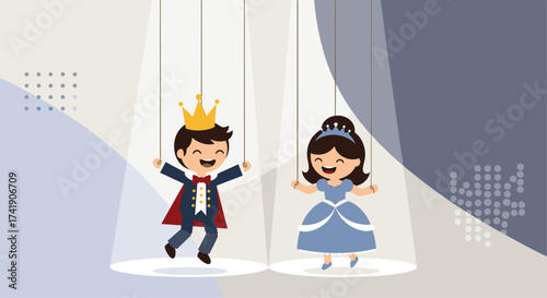 A prince and princess are happily dancing on stage.
