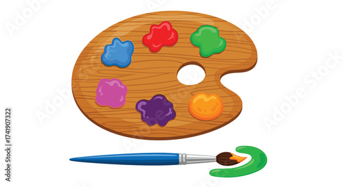 A colorful art palette with a paintbrush ready for creativity.