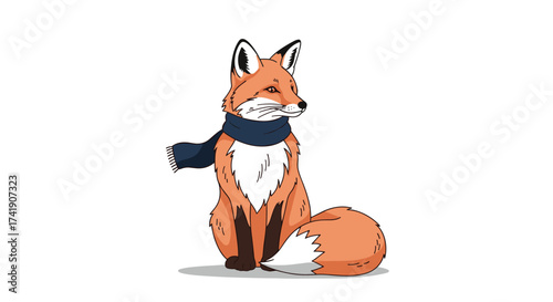A charming pixel art fox wearing a scarf sits patiently.