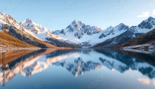 A beautiful mountain range with a lake in the foreground