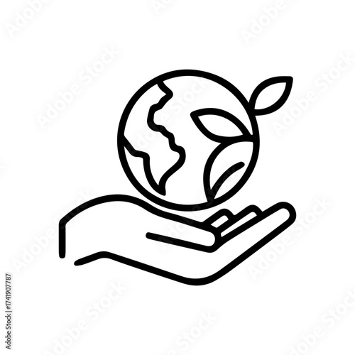 Hand holding planet earth with growing leaves symbolizing environmental protection