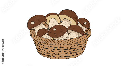 A delightful woven basket overflowing with earthy brown mushrooms for a healthy meal.