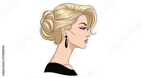 Elegant woman with sophisticated blonde hair and striking jewelry.