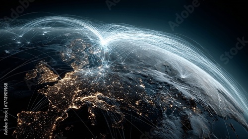 A digital network connecting customers worldwide illustrates a profitable business leveraging technology and global reach to increase sales and market presence.