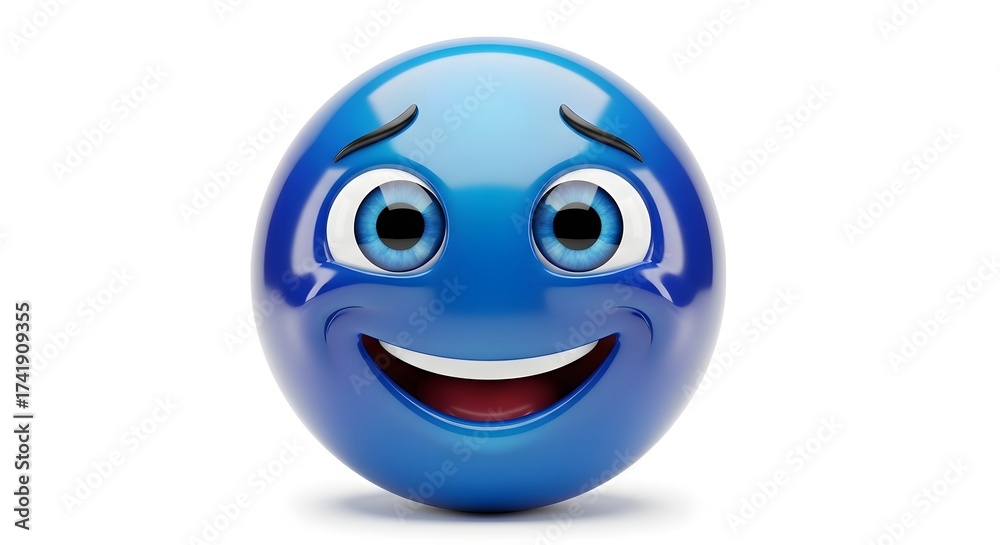 Fototapeta premium Blue smiley face with a happy expression isolated on white background
