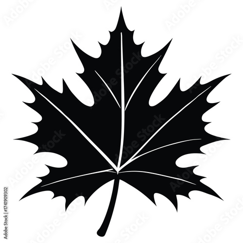 A black silhouette of a maple leaf