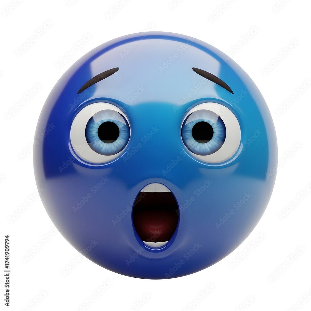 Fototapeta premium Surprised blue emoji with an astonished expression isolated on white background