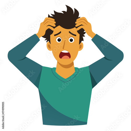 Frustrated man pulling his hair, showing stress, anger, despair, and intense negative emotional breakdown.