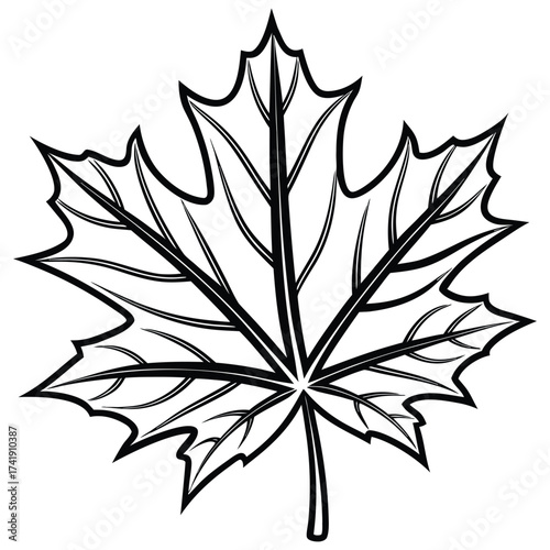 A black silhouette of a maple leaf