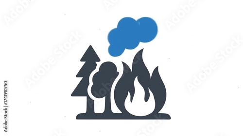 Forest fire with smoke cloud animation icon.