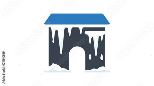 House covered in snow and ice animation icon.