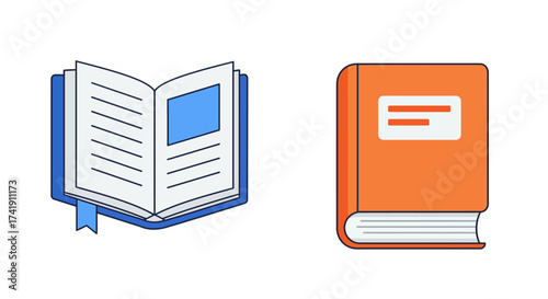 Two distinct book icons representing knowledge learning and reading symbolizing education literary concepts and information storage open and closed styles isolated on white background