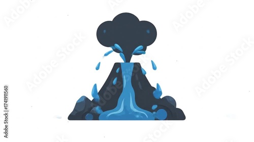 Volcano erupting with lava flow animation icon.