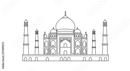 Iconic taj mahal architecture outline monument landmark agra india historic building famous landmark mughal architecture isolated on white background