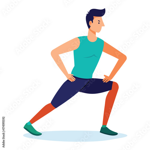 Male doing a standing quadricep stretch, focusing on flexibility, warm-up, and lower body muscle health.
