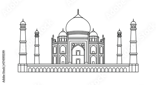 Elegant taj mahal architecture outline drawing iconic indian monument agra travel landmark unesco world heritage site isolated on white background