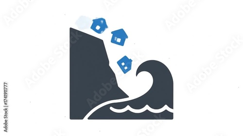 Landslide and tsunami disaster animation icon.