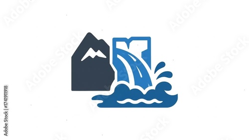 Waterfall and dam flooding animation icon.