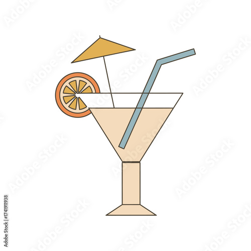 Geometric illustration of a cocktail with umbrella and lemon slice