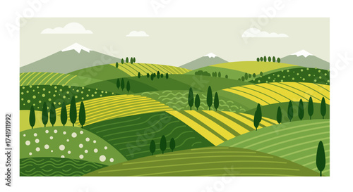 Serene tuscan landscape with rolling hills olive groves and cypress trees a pastoral scene evoking peaceful countryside living isolated on white background