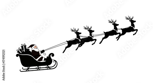 Santa claus flying sleigh drawn by reindeer silhouette christmas holiday celebration festive season winter sky journey isolated on white background